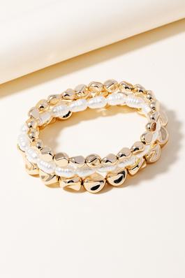 Pearl And Metallic Beaded Bracelet Set