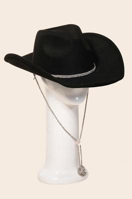 Rhinestone Rope Strap Cowboy Hat