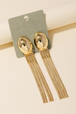 Oval Shield Long Flat Chain Fringe Drop Earrings