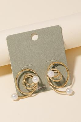 Curly Metallic Wire Pearl Bead Stud Drop Earrings
