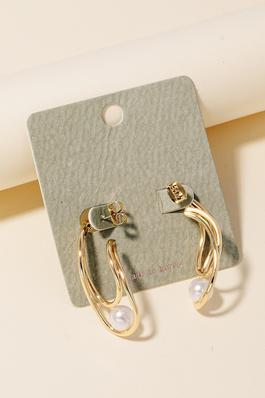 Pearl Stud Oval Wire Hoop Earrings