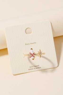 Gold Dipped Star And Flower Open Band Ring