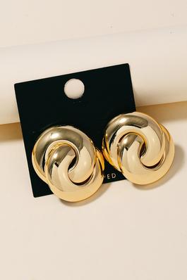Gold Dipped Flat Interlinked Shield Stud Drop Earrings