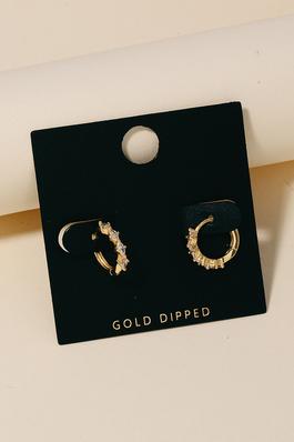 Gold Dipped Cz Studded Mini Hoop Earrings