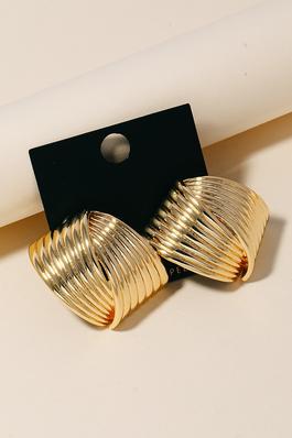 Gold Dipped Layered Ridged Shield Stud Earrings