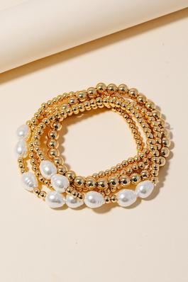 Gold Dipped And Pearl Beaded Bracelet Set