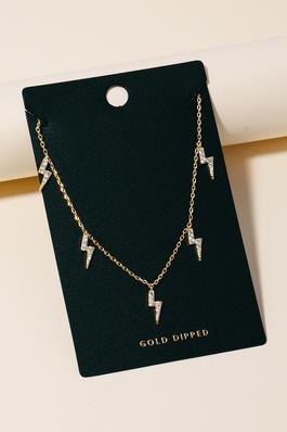 Gold Dipped Cz Pave Lightning Bolt Charms Chain Necklace