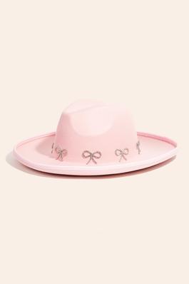Rhinestone Ribbon Bow Charms Fedora Hat