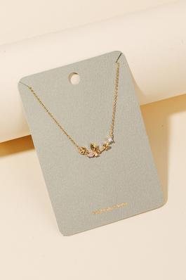 Cubic Zirconia Studded Butterfly Bar Pendant Necklace
