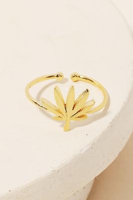 Delicate Marijuana Leaf Adjustable Ring