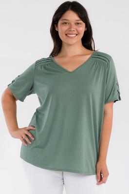 VNECK PINTUCK GROMMENT LACE UP TOP