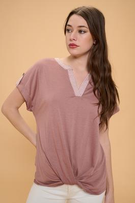 ROLL TAB KNOT FRONT BLOUSE TOP