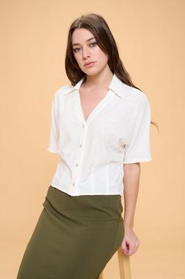 FITTED PLEATED HEM DETAIL COLLAR SHIRT