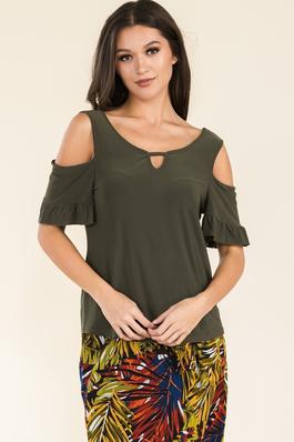 KEYHOLE BABY RUFFLE COLD SHOULDER TOP