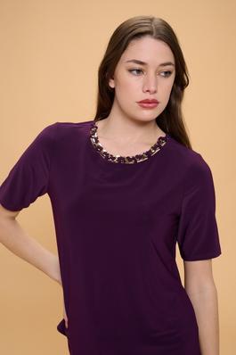 ELBOW SLEEVE CHAIN NECK FASHION TOP