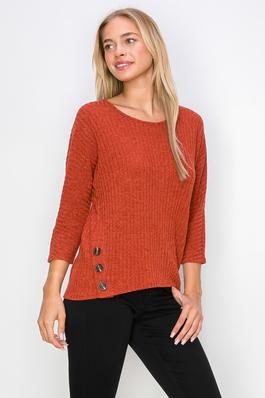 Ribbed Button Detail Dolman Sleeve Top