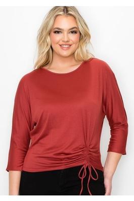 Side Shirring Ruched 3 4 Dolman Knit Blouse