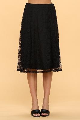 FLORAL LACE MIDI SKIRT IN BLACK