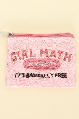 GIRL MATH SEQUINS EMBROIDERY COIN BAG