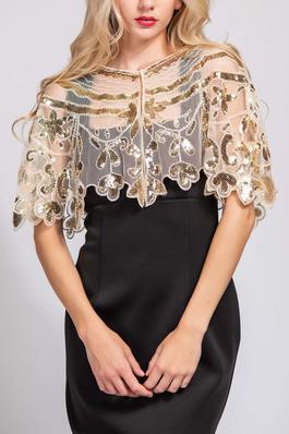 1920S INSPIRED SEQUIN EMBROIDERED FLORAL SHAWL