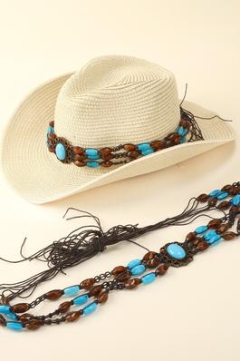 WESTERN TURQUOISE CONCHO ROW BEADED HAT BAND