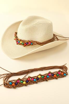WESTERN COLORFUL WOODEN BEAD WOVEN ROPE HAT BAND