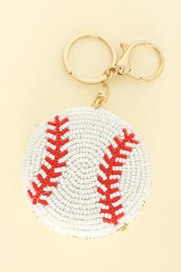 GAME DAY BASEBALL SEED BEAD EMBROIDERED KEYCHAIN