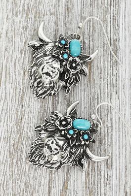WESTERN NAVAJO TURQUOISE HIGHLAND COW EARRINGS