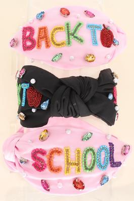 BACK TO SCHOOL EMBROIDERED TOP KNOTTED HEADBAND