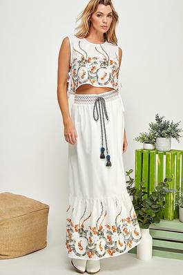MULTI COLOR EMBROIDERED AND TIERED SKIRT