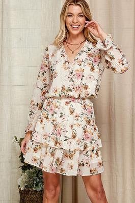 RUFFLED AND TIERED FLORAL PRINT DRESS