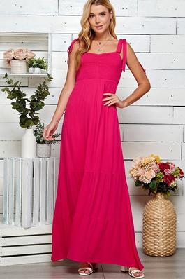 SMOCKED AND TIERED MAXI DRESS
