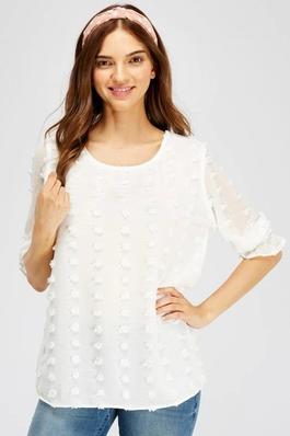 SWISS DOT SMOCKED BAND PEASANT SLEEVE BLOUSE TOP