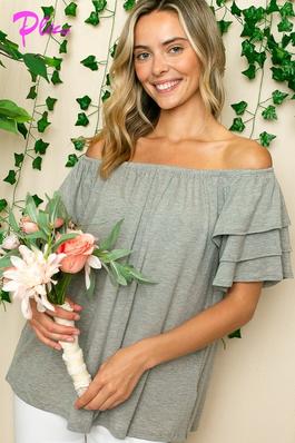 PLUS OFF SHOULDER TIERED RUFFLE TOP