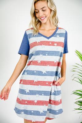 AMERICAN FLAG PRINT SHIFT DRESS