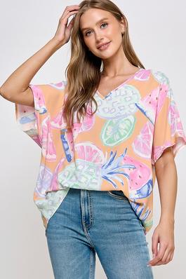 PRINTED WOVEN OVERSIZED CASUAL TOP