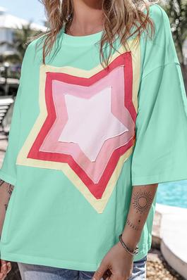 SOLID JERSEY COLORBLOCK STAR PATCHED CASUAL TOP