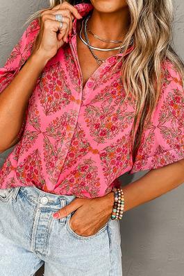 FLORAL PRINT WOVEN WIDE SLEEVE LOOSE FIT SHIRT