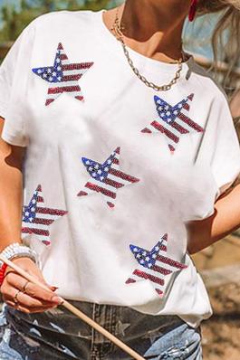 4TH OF JULY SEQUINED PATCH GRAPHIC CASUAL TOP