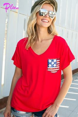 PLUS 4TH OF JULY FLAG POCKET TOP