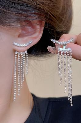 Silver Needle Long Tassel Artificial Diamond Earring