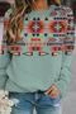 AZTEC Graphic Print Long Sleeve Round Neck Pullover Top