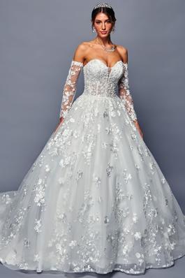 SWEETHEART BUSTIER ILLUSION TOP A LINE WEDDING DRE