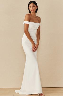 Off Shoulder, Fold Over Top Solid  Mermaid Gown