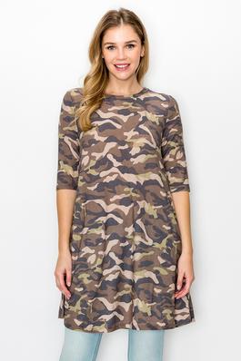 WOMEN ARMY PRINT SIMPLE TUNIC DRESS