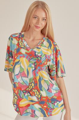 WOMEN MULTI COLOR PRINT COMFY LOOSE FITTING TOP