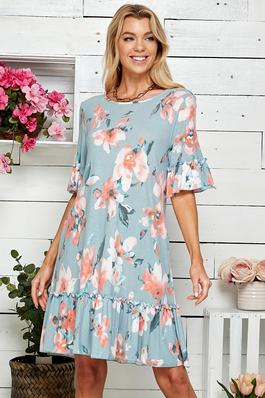 WOMEN FLORAL SOFT MIDI DRESS WITH RUFFLE DETAIL
