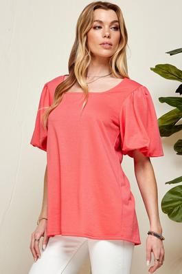 WOMEN PUFF SHORT SLEEVE SQUARE NECK TOP