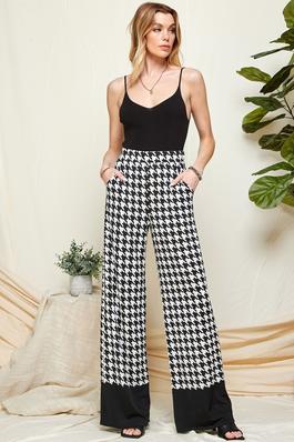 WOMEN HOUNDSTOOTH PALAZZO HIGH WAISTED PANTS