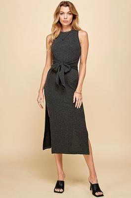 WOMEN SOLID SLEEVELESS DRESS WITH FRONT TIE COVER
